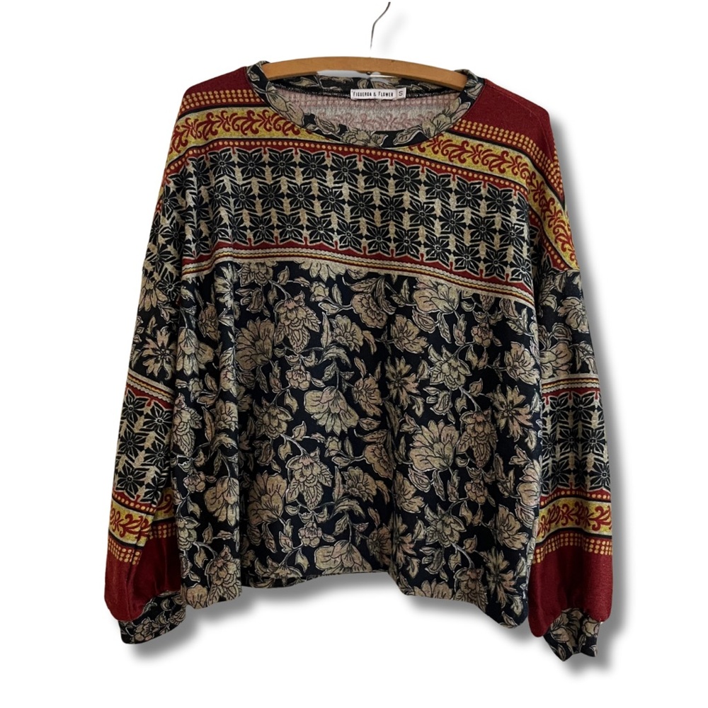 Figueroa & Flowers Warm Tone Pattern Blouse